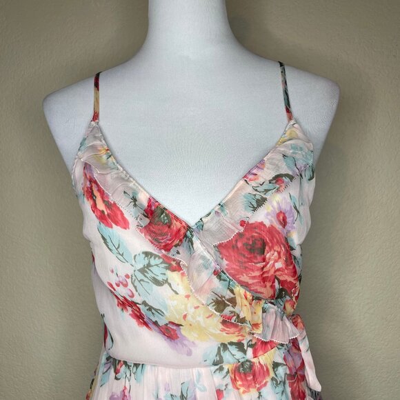 Abercrombie & Fitch Pink Red Floral Ruffle Wrap Mini Dress - Picture 4 of 14